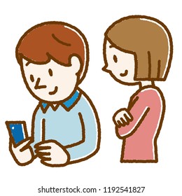 Young couple manipulating smartphone