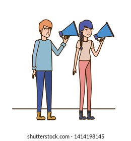 young couple in with megaphone in the hand