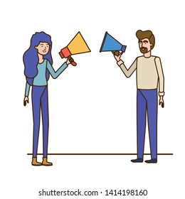 young couple in with megaphone in the hand