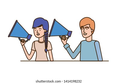 young couple in with megaphone in the hand