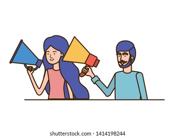 young couple in with megaphone in the hand
