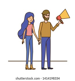 young couple in with megaphone in the hand