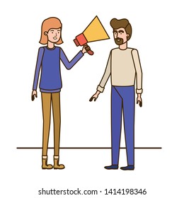 young couple in with megaphone in the hand
