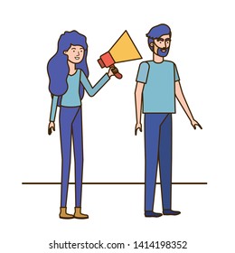 young couple in with megaphone in the hand