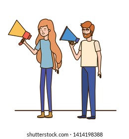 young couple in with megaphone in the hand