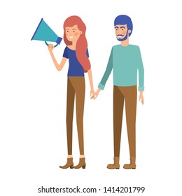young couple in with megaphone in the hand