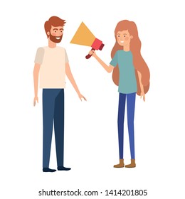 young couple in with megaphone in the hand