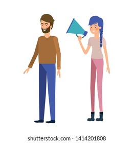 young couple in with megaphone in the hand