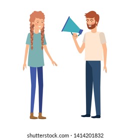 young couple in with megaphone in the hand
