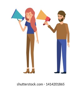 young couple in with megaphone in the hand