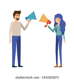 young couple in with megaphone in the hand