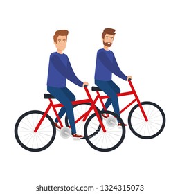 young couple men in bikes