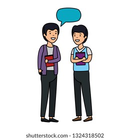 young couple men talking characters