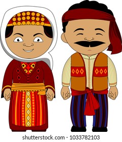 young couple in national traditional costumes, vector and illustration