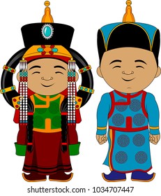 young couple in national traditional costumes, vector and illustration


