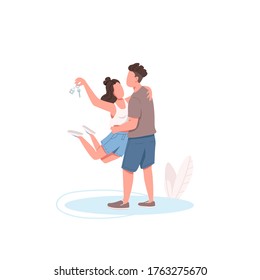 Young couple with new apartment key flat color vector faceless characters. Wife and husband hug. Boyfriend and girlfriend relocating isolated cartoon illustration for web graphic design and animation - Shutterstock ID 1763275670