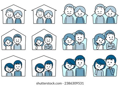 Young couple, old couple, elderly couple icon set Shin