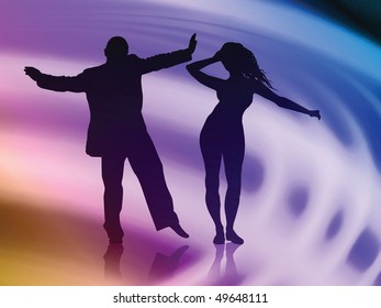 Young Couple on Abstract Liquid Wave Background Original Vector Illustration