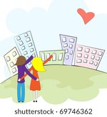 Young couple on the background of the city.