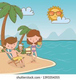 young couple on the beach scene