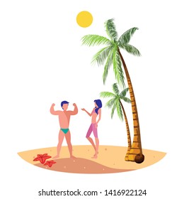 young couple on the beach summer scene