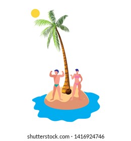 young couple on the beach summer scene