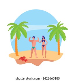 young couple on the beach summer scene