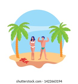 young couple on the beach summer scene