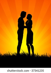 young couple on field