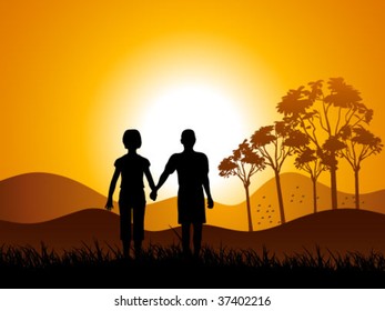 young couple on field