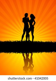 young couple on field