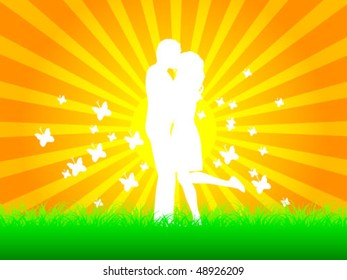 young couple on field
