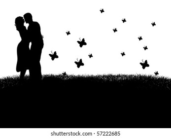 young couple on field