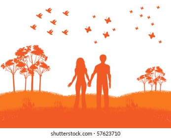 young couple on field