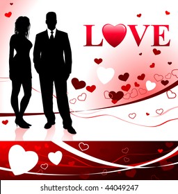 Young Couple on Love Background Original Vector Illustration