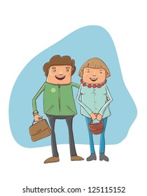 a young couple on the street - vector cartoon illustration.