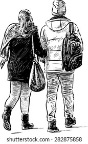 young couple on a stroll sketch