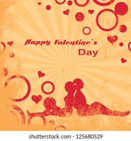 Young Couple On Valentine's Day On Vintage Background - Vector Illustration, Graphic Design Editable For Your Design