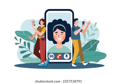 Young Couple Online Dating Via Phone.