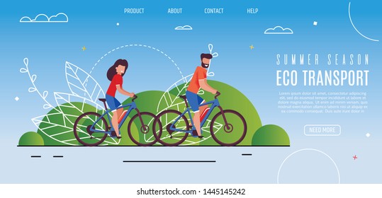 Young Couple Opened Summer Season Eco Transport. Bearded Man and Smiling Girl Riding Bike in Park. Environmentally Friendly Transport to Move Around City. Economical Train to Work, Home.