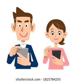 Young couple operating a smartphone