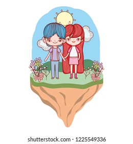 young couple outdoors landscape cartoon
