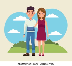 personajes de una pareja joven en el parque