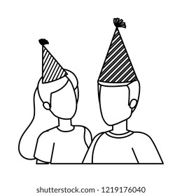 young couple with party hat
