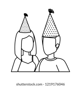 young couple with party hat