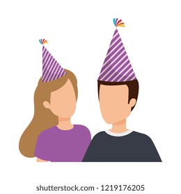 young couple with party hat
