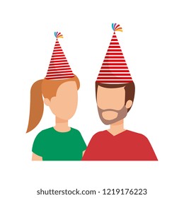 young couple with party hat