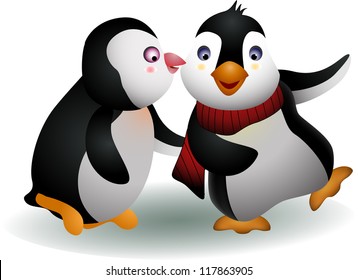 young couple penguin cartoon