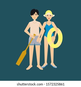young couple playing on the beach vector isolated design.