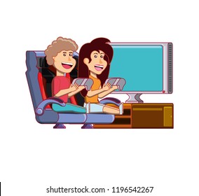 young couple playing video game